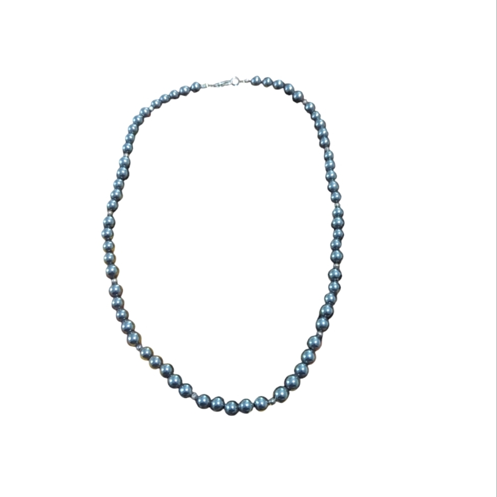 Dark Pearl Beaded Necklace | Classic Black Beads with Silver Clasp
